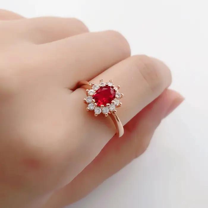 Bagues de mariage classiques en cristal rouge pour femmes, magnifique bague de fiançailles en crista