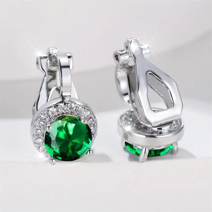 Boucles d'oreilles à Clip en pierre ronde en cristal arc-en-ciel mystique pour femmes