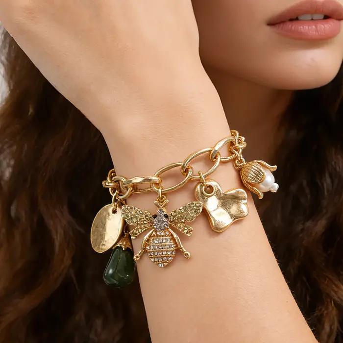 Bracelet à breloques abeille botanique