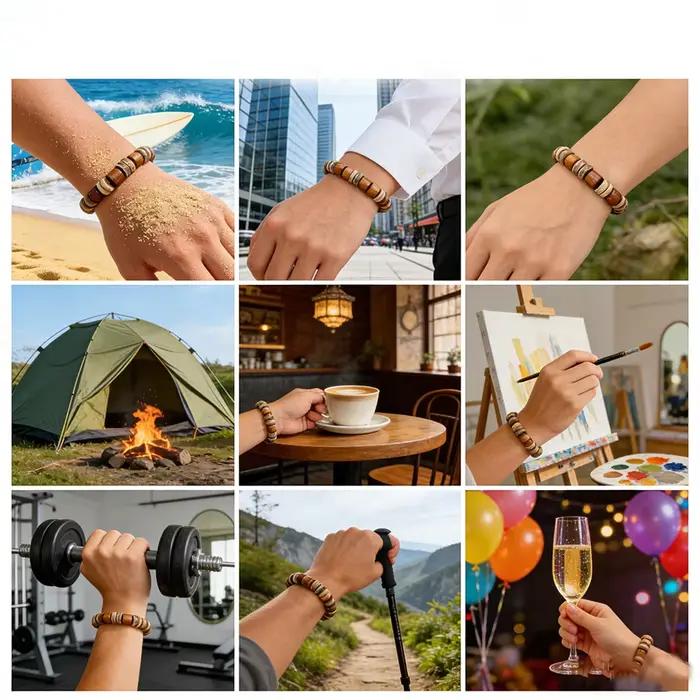 Bracelet artisanal en perles de noix de coco naturelles et en bois, unisexe, 4 couleurs au choix, léger, confortable, énergie et guérison, bracelet en brins