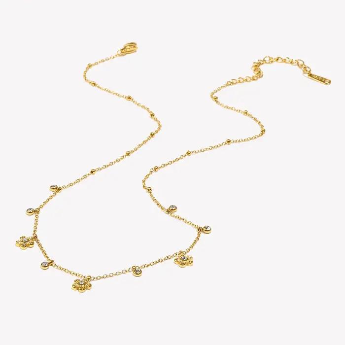 E.B.belle Mini collier pendentif fleur en Zircon plaqué or 18 carats en acier inoxydable hypoallergénique bijoux pour femmes