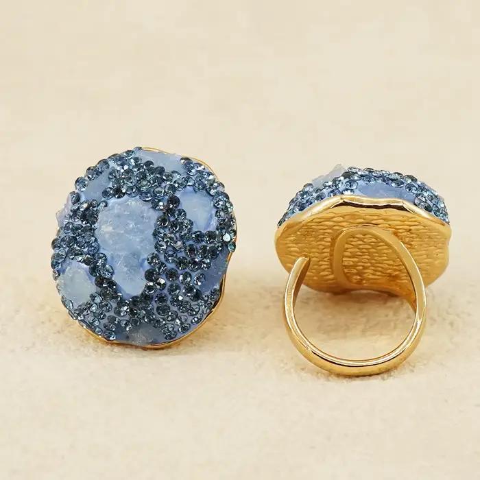 Bague ouverte aigue-marine irrégulière avec Micro incrustation pour femmes et filles
