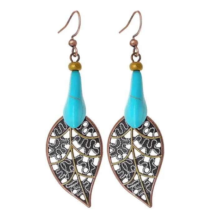 Nouvelles boucles d'oreilles rondes géométriques ethniques pour femmes, couleur or, perles métalliques, pompon, turquoise, boucles d'oreilles bohèmes, bijoux indiens