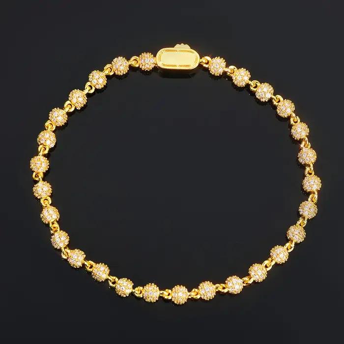 Bracelet en diamant pour femmes perle ronde exquise 4mm laiton brillant boucle printemps bijoux luxe occasions spéciales unisexe argent or