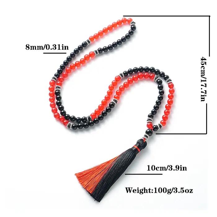 Collier Mala 108 Perles Agate Rouge Onyx Noir Bijoux Prière Méditation Yoga Occasions Spéciales