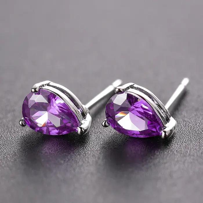 Boucles d'oreilles goutte d'eau en cristal violet pour femmes