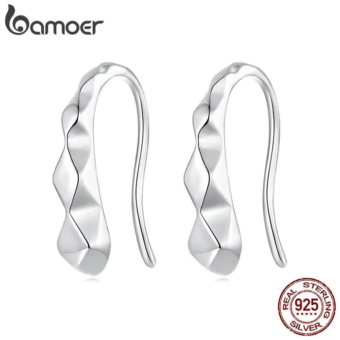 BAMOER 925 en argent Sterling géométrique crochet boucle d'oreille audacieuse en forme de diamant Original pour les femmes adolescentes cadeau d'anniversaire bijoux quotidiens