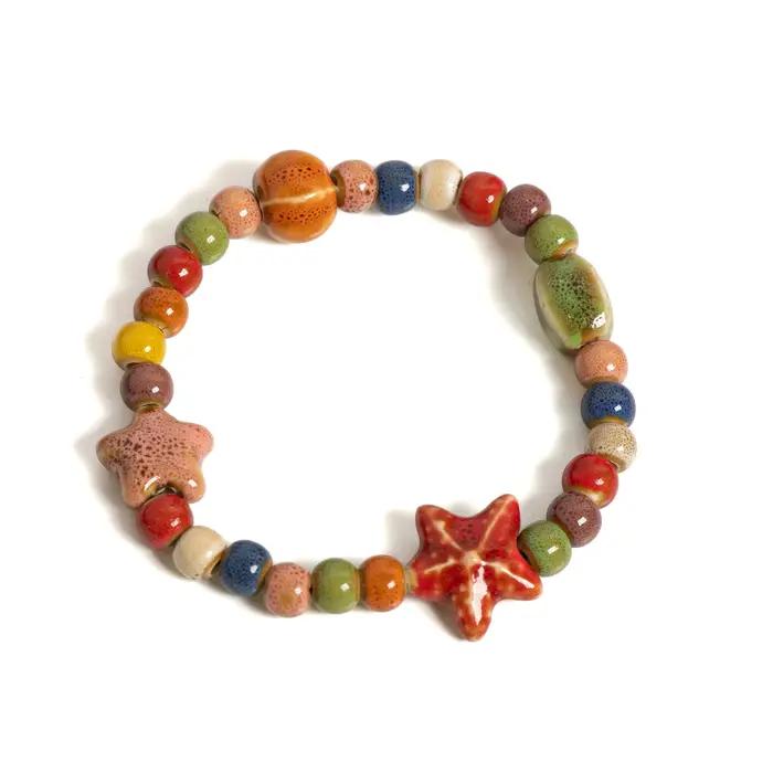 Bracelet de perles en céramique coloré étoile de mer et coquillage fait à la main, bijoux de plage B