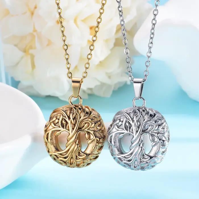 Collier Urne Arbre de Vie pour Hommes et Femmes, Bijou Funéraire Rond pour Cendres d'Êtres Chers, Médaillon Urne Commémorative, Dropshipping