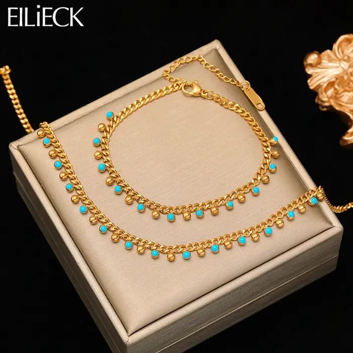 Ensemble de bijoux EILIECK 316L acier inoxydable bleu perlé à la mode pour femmes et filles pour des occasions spéciales comme les mariages, anniversaires et banquets