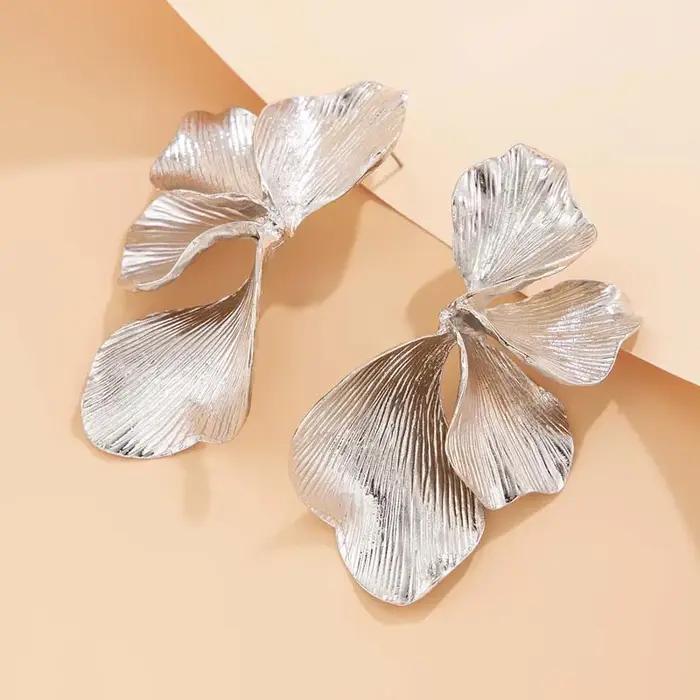 Boucles d'oreilles demi-fleur en feuilles de Ginkgo pour femmes