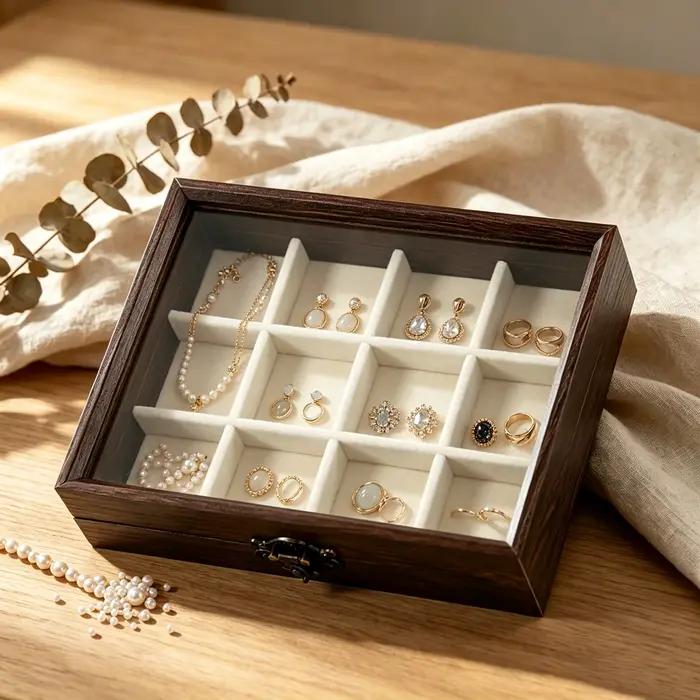 Boîte à bijoux en bois vintage haut de gamme avec plusieurs compartiments pour organiser et ranger des colliers de