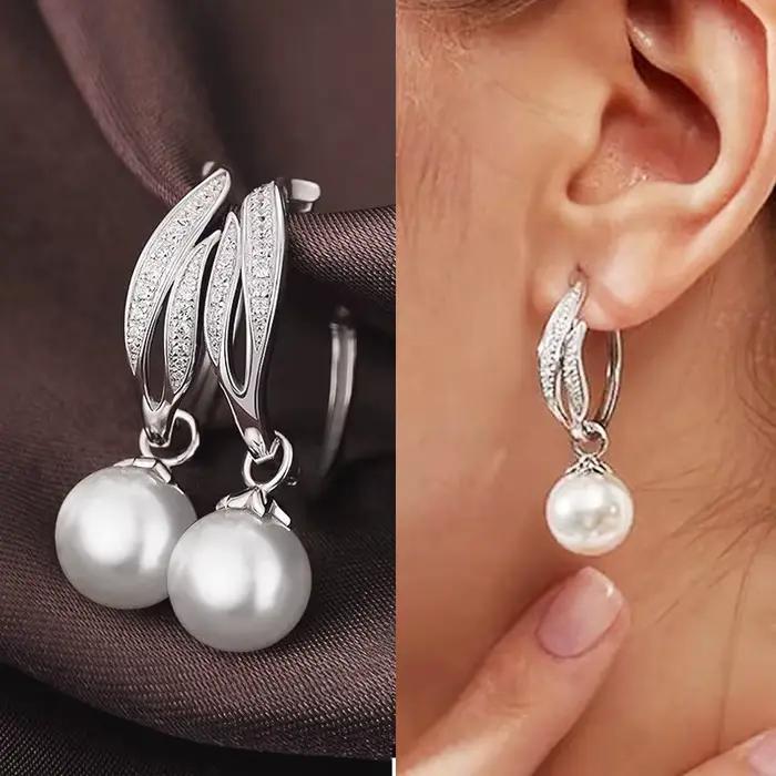Boucles d'oreilles suspendues en argent sterling 925 avec zirconium blanc pour femmes élégantes occasions spéciales soirée mariage
