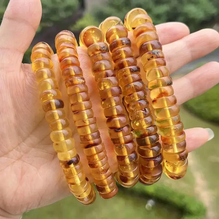 Bracelet d'ambre de plante baltique doré perles naturelles faites à la main pour femmes occasions spéciales cadeau unique