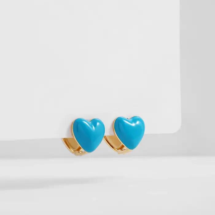 Boucles d'Oreilles en Émail Double Face en Forme de Cœur pour Femme et Fille