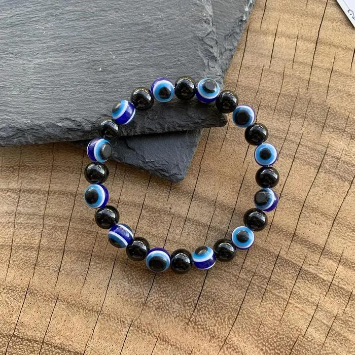 Bracelet extensible protection mauvais œil bleu obsidienne unisexe pour femmes hommes occasions spéciales quotidienne cadeau attentionné