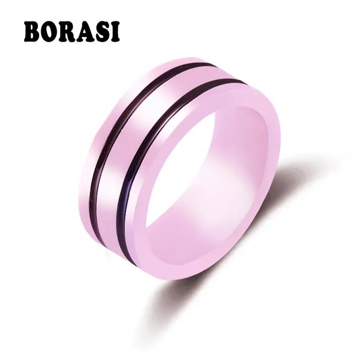 Bague en céramique coupée à la main pour femme, nouveau, 2 rangées, rose clair, noir, beau, bijoux d