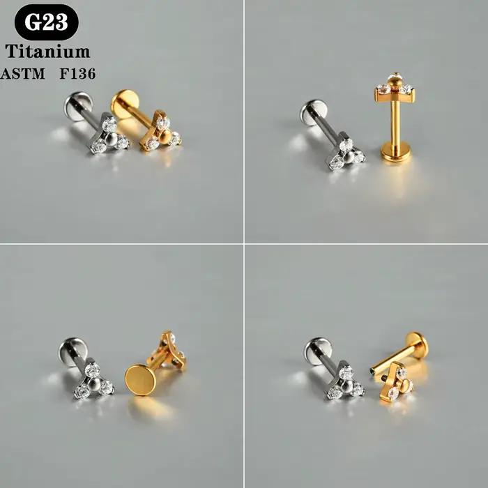 1 PC ASTM F136 titane Zircon dos plat boucle d'oreille fleur clous