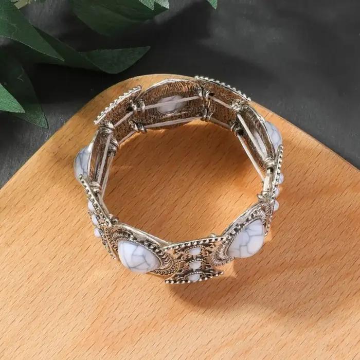 Bracelet élastique large tribal style campagnard occidental anneau à main turquoise style ethnique européen américain or jaune clair rhodium or