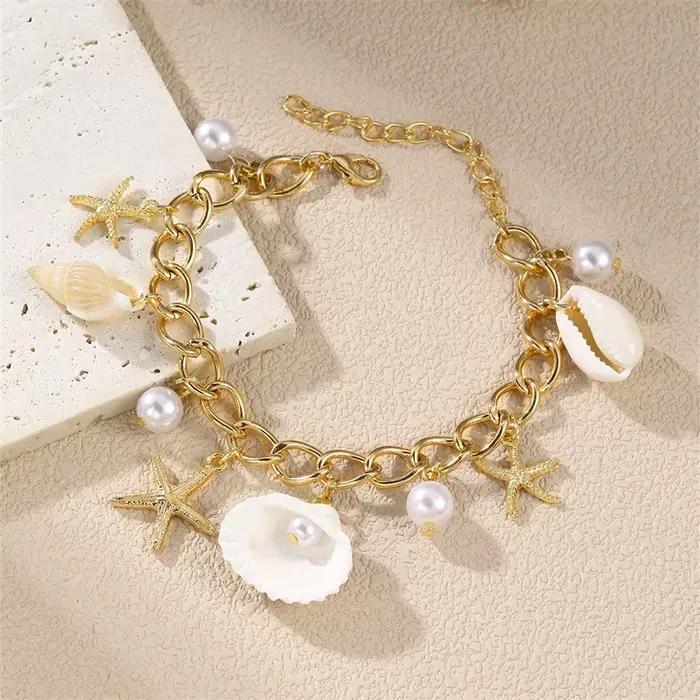 Bracelet de plage et collier de coquillages colorés moderne pour femmes occasions estivales