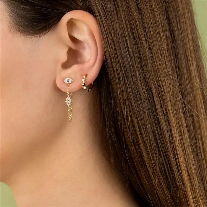 ROXI Vintage bleu pierre oeil avec main longue chaîne boucle d'oreille pour femmes
