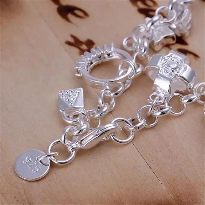 Bracelet tendance en argent sterling 925 avec breloques colorées