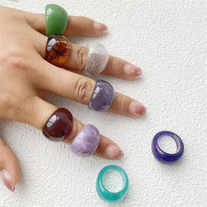 UJBOX – bague en gelée acrylique florale multicolore