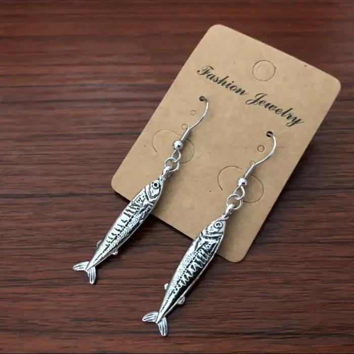 Boucle d'oreille poisson sardine, bijoux océan, style Boho, clou Pilchard, pendentif d'oreille tenda