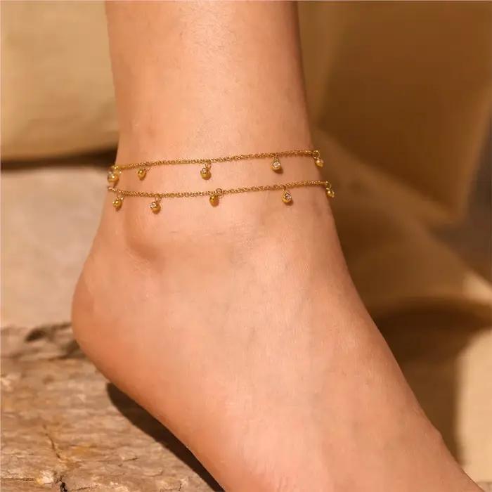 Bracelet de cheville à chaîne fine en acier inoxydable pour femmes