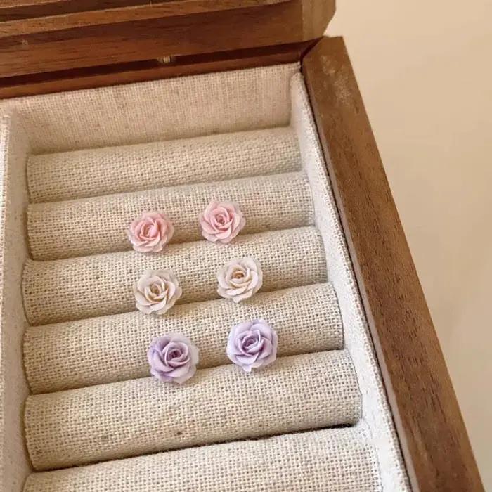 Boucles d'oreilles à fleurs roses pour femmes et filles