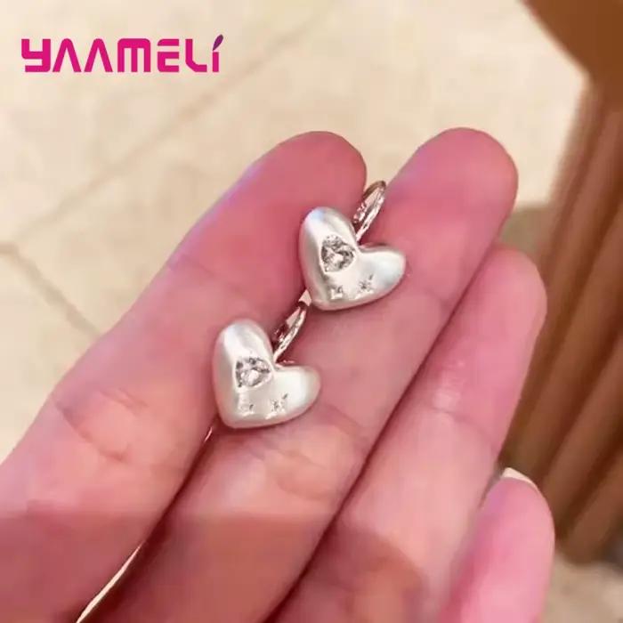 Boucles d'oreilles en forme de cœur pour femmes, bijoux en argent 925, tempérament Simple, cadeau d'anniversaire pour fête de saint-valentin, dernière collection