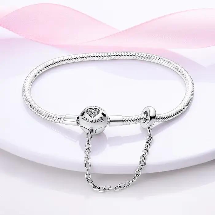 Bracelet de sécurité de luxe en argent sterling 925 compatible breloques perles bijoux fin occasions spéciales femmes