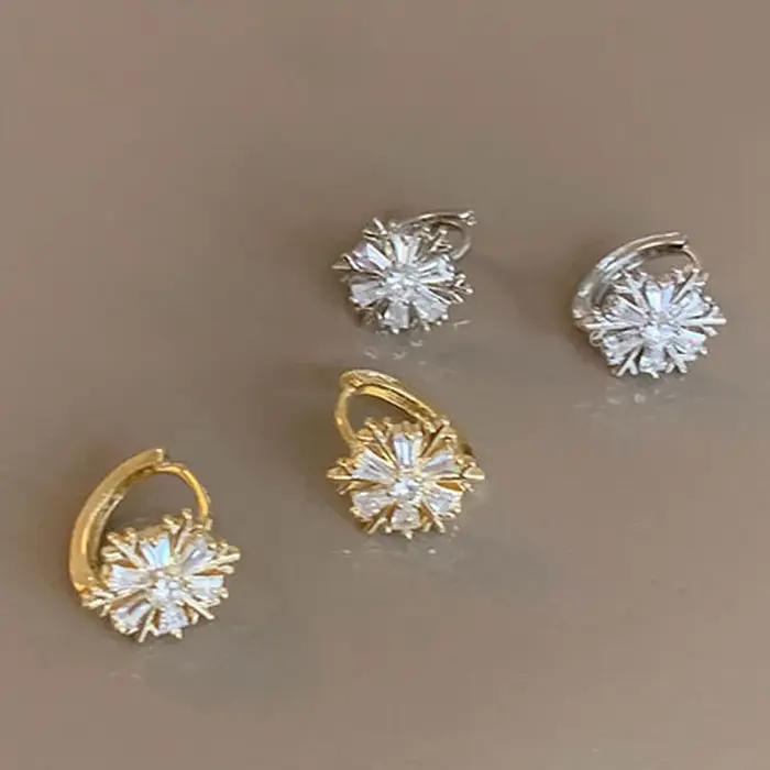 Boucles d'oreilles en argent Sterling 925 avec zircon flocon de neige pour femme engagement mariage élégance sophistication