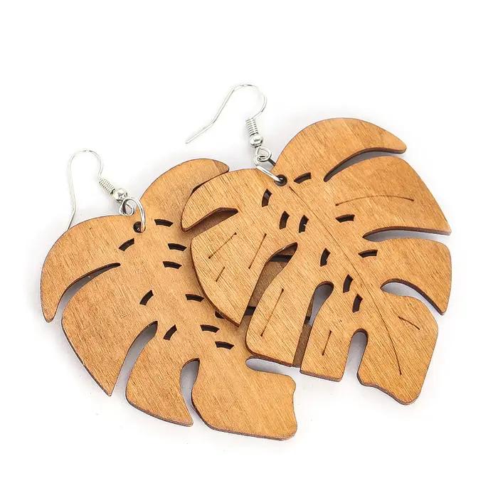 Boucles d'oreilles Boho géométriques en bois faites à la main pour femmes