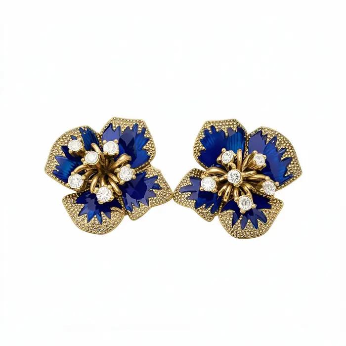 Boucles d'oreilles clous vintage à fleurs et cristaux
