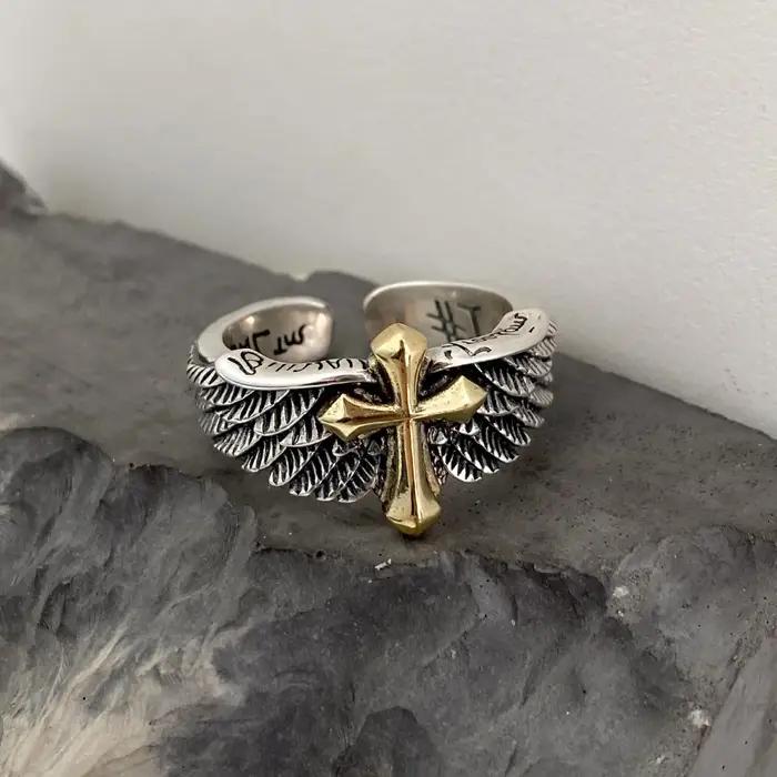 Bague Graffiti rétro en plumes croisées pour homme punk gothique rock hip hop unisexe bijou occasion festive concert