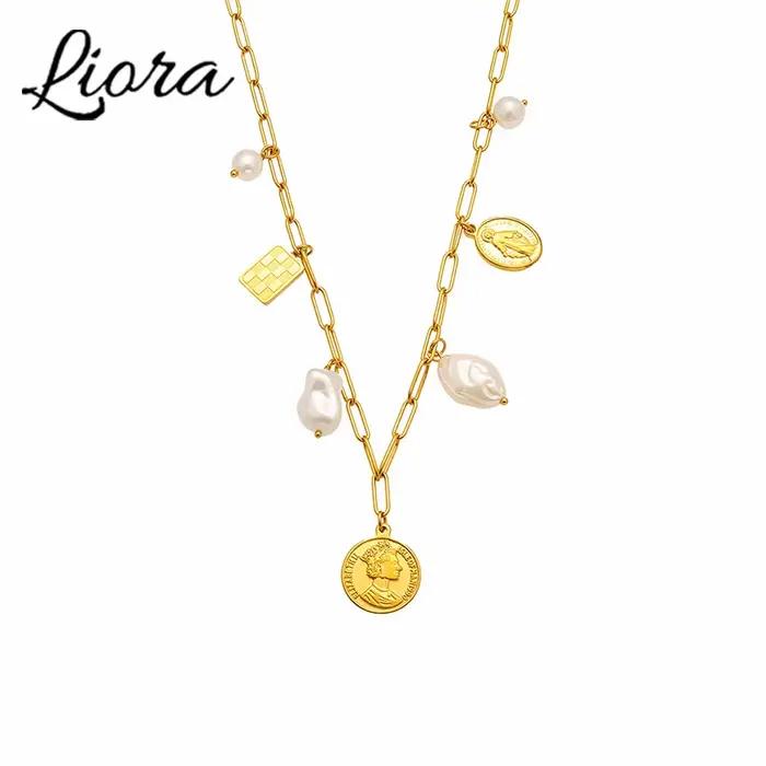 Liora Style coréen Imitation perle pendentif breloques colliers Bracelets pour Femme chaîne en acier inoxydable