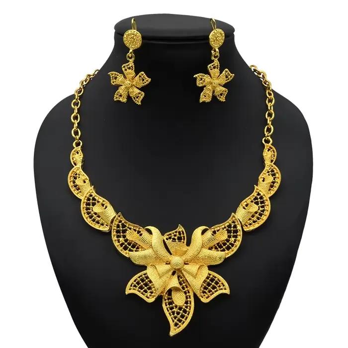 ANIID Dubai 24K couleur or longs ensembles de bijoux de mariage collier africain boucles d'oreilles