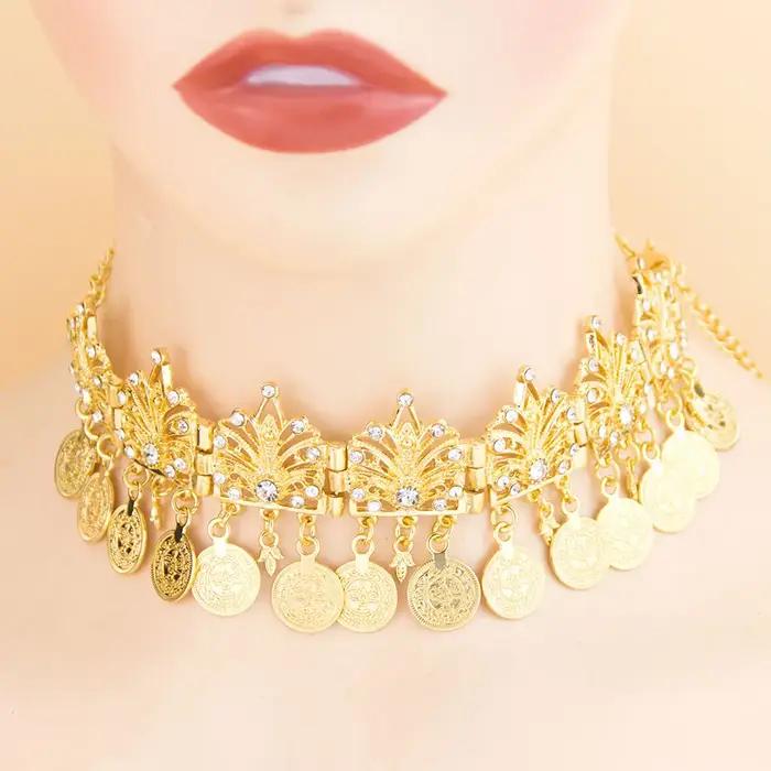 Sunspicems couleur or classique algérien traditionnel bijoux femmes chaîne de cheveux bandeau collier ras du cou motif creux arabe