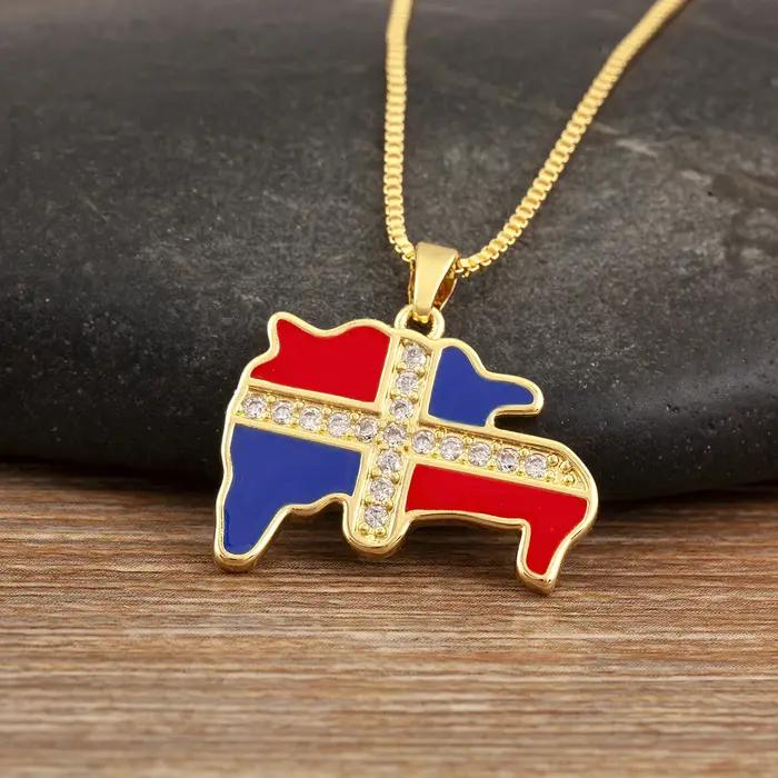 Collier en zircone cubique avec pendentif drapeau dominicain pour femmes et hommes style ethnique cadeau occassions spéciales