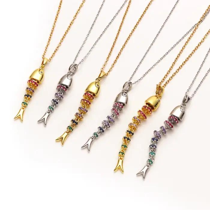 Collier avec pendentif poisson en Zircon coloré scintillant pour femmes