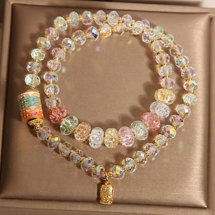 Bracelet Double cercle en cristal blanc de style chinois pour femmes