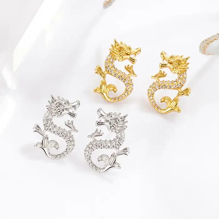 Boucles d'oreilles dragon en cristal pour femme