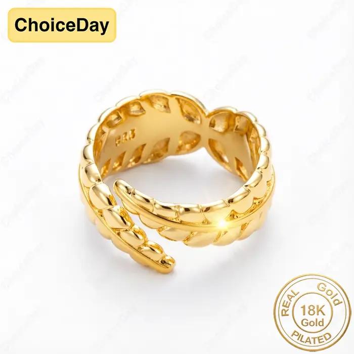 Bague ouverte délicate en forme de plume plaquée or 18 carats pour femmes