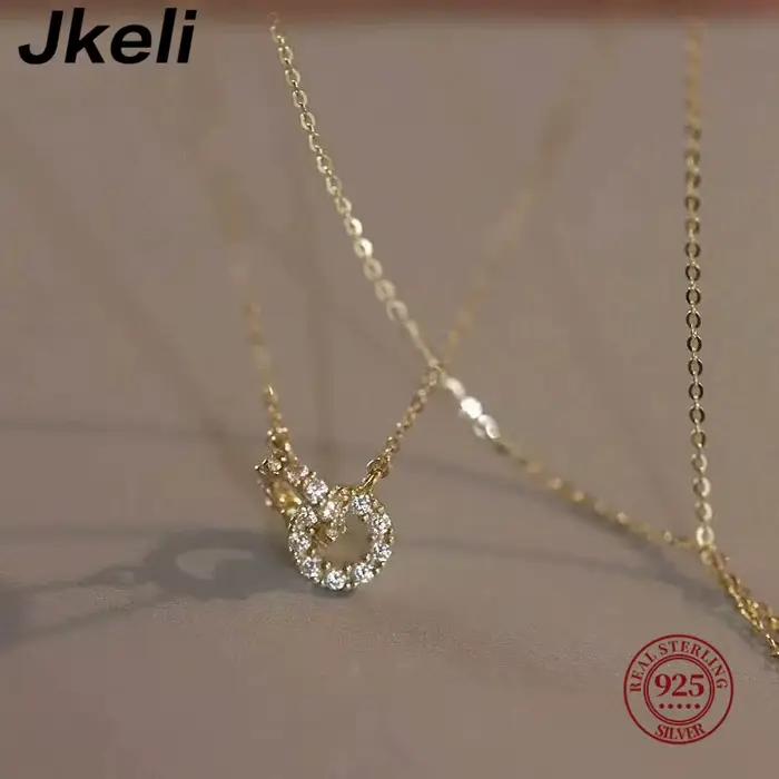 Jkeli coréen exquis pavé cristal géométrie S925 en argent Sterling pendentif collier femmes mode charme fête bijoux