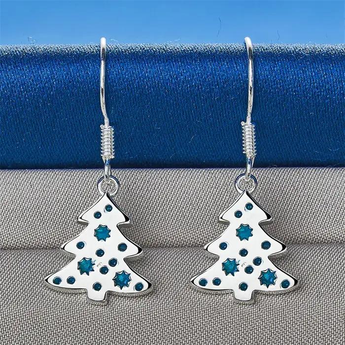 1 paire de boucles d'oreilles arbre de noël en argent sterling 925