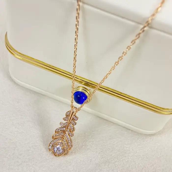 Collier élégant en plumes pour femme, plaqué argent 925, bijoux en or, cadeau pour femmes élégantes