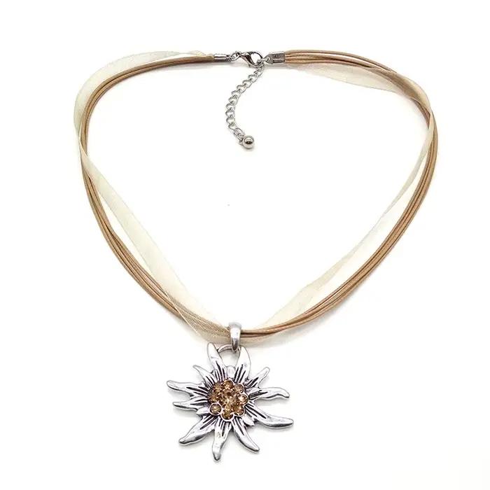 Collier avec pendentif en forme de fleur Edelweiss pour femme, bijou Vintage autrichien, vente en gros