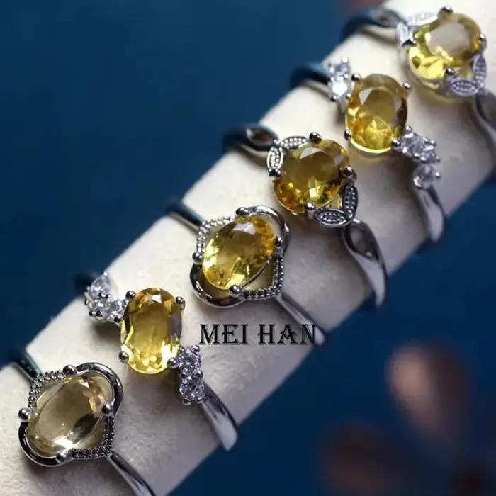Bague réglable en améthyste naturelle et citrine pour femmes