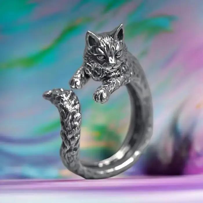 Bague chat en argent 925, bijoux réels de styliste, bagues réglables à la mode, cadeaux, amulettes,
